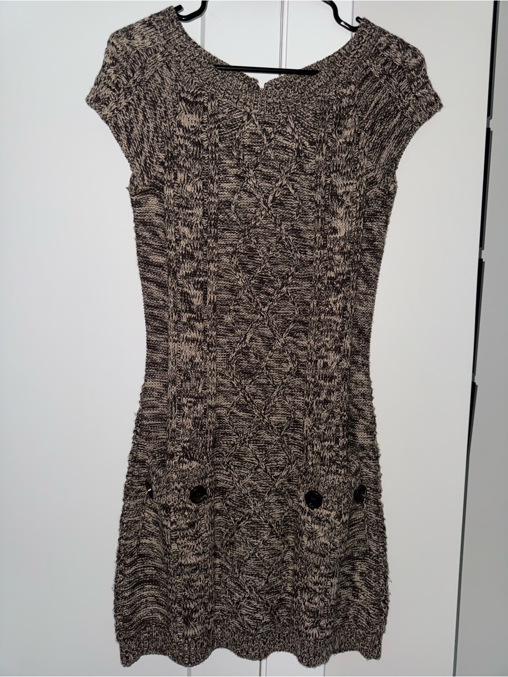 Vintage Knit Short Sleeve Sweater Dress in Brown/Black